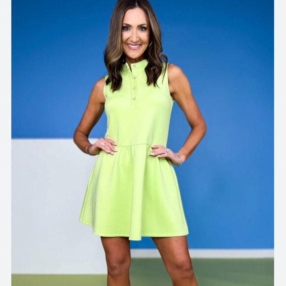 SSYS The Label Augusta Sleeveless Scuba Dress in Lime Green Preppy Peplum Sz L - Picture 1 of 8